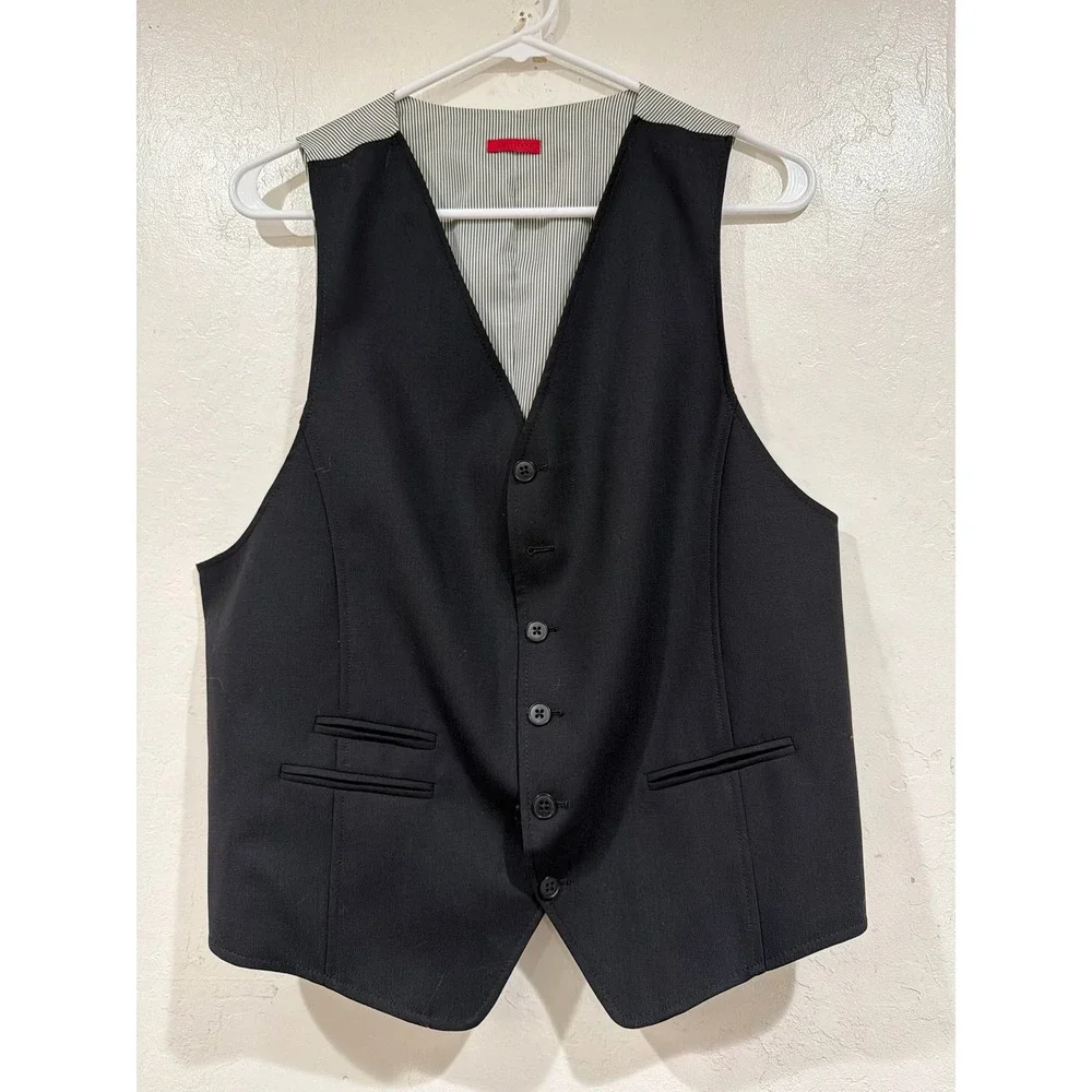 John Varvatos USA Serge Mens Black 100% Wool Button Front Vest Size M 6Z900V